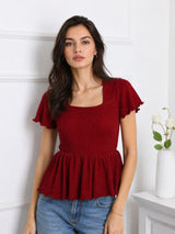 Women Square Neck Short Sleeve Top