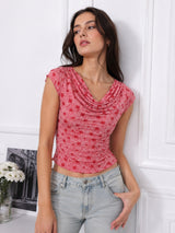 Women Cowl Neck Printed Crop Top