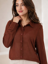 Clobug Casual  Textured Brown  Shirt With Full Sleeve