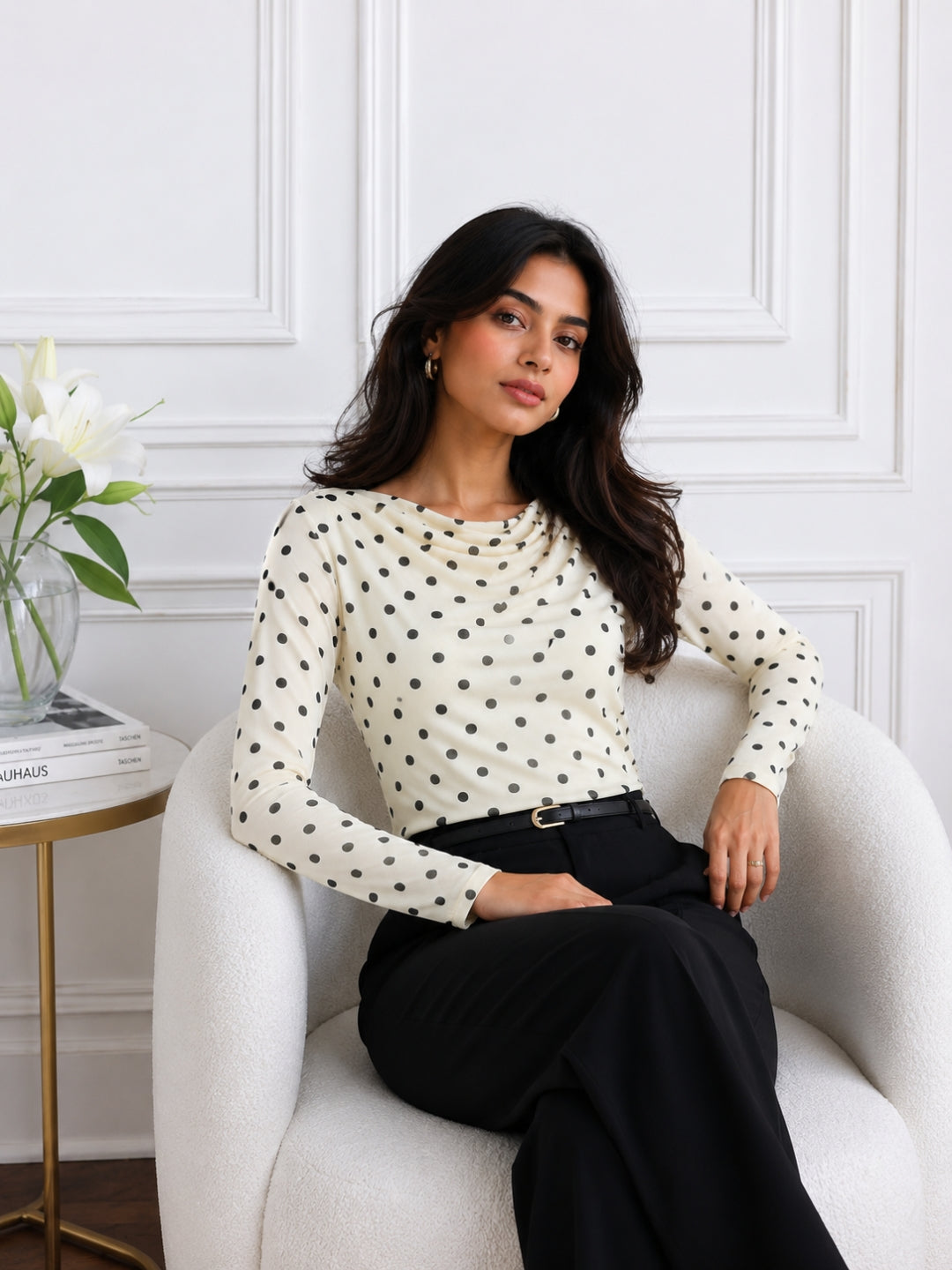 Clobug Women Cowl Neck Printed Mesh Top