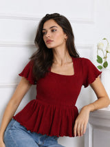 Women Square Neck Short Sleeve Top