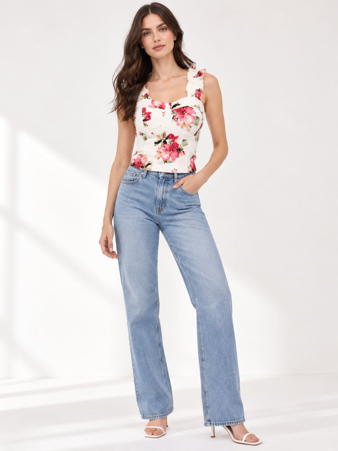 Printed White Sleeveless Top