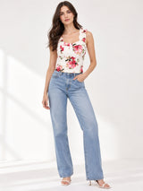 Printed White Sleeveless Top