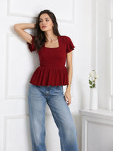 Women Square Neck Short Sleeve Top
