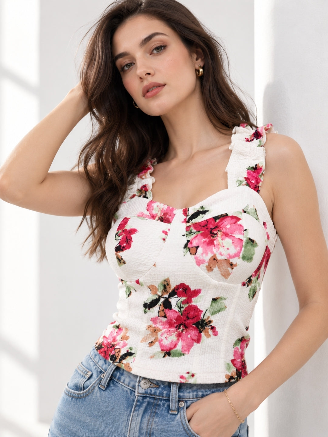 Printed White Sleeveless Top