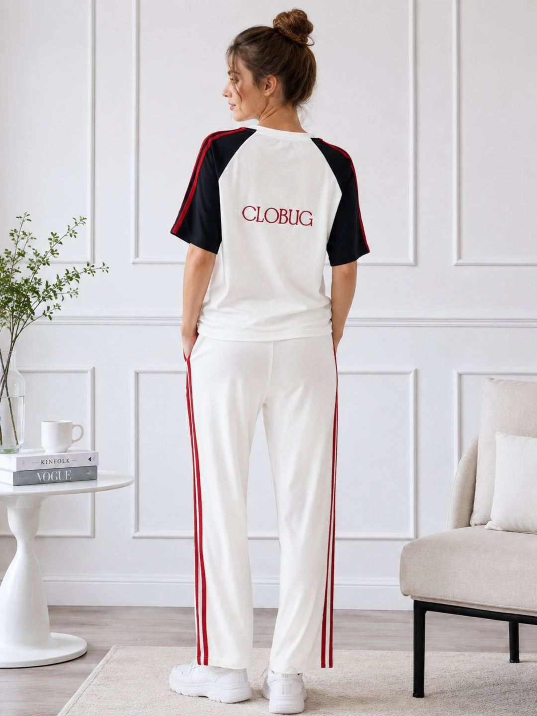 Women’s Half-Sleeve Stripe T-Shirt & Pant Co-ord Set