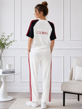 Women’s Half-Sleeve Stripe T-Shirt & Pant Co-ord Set