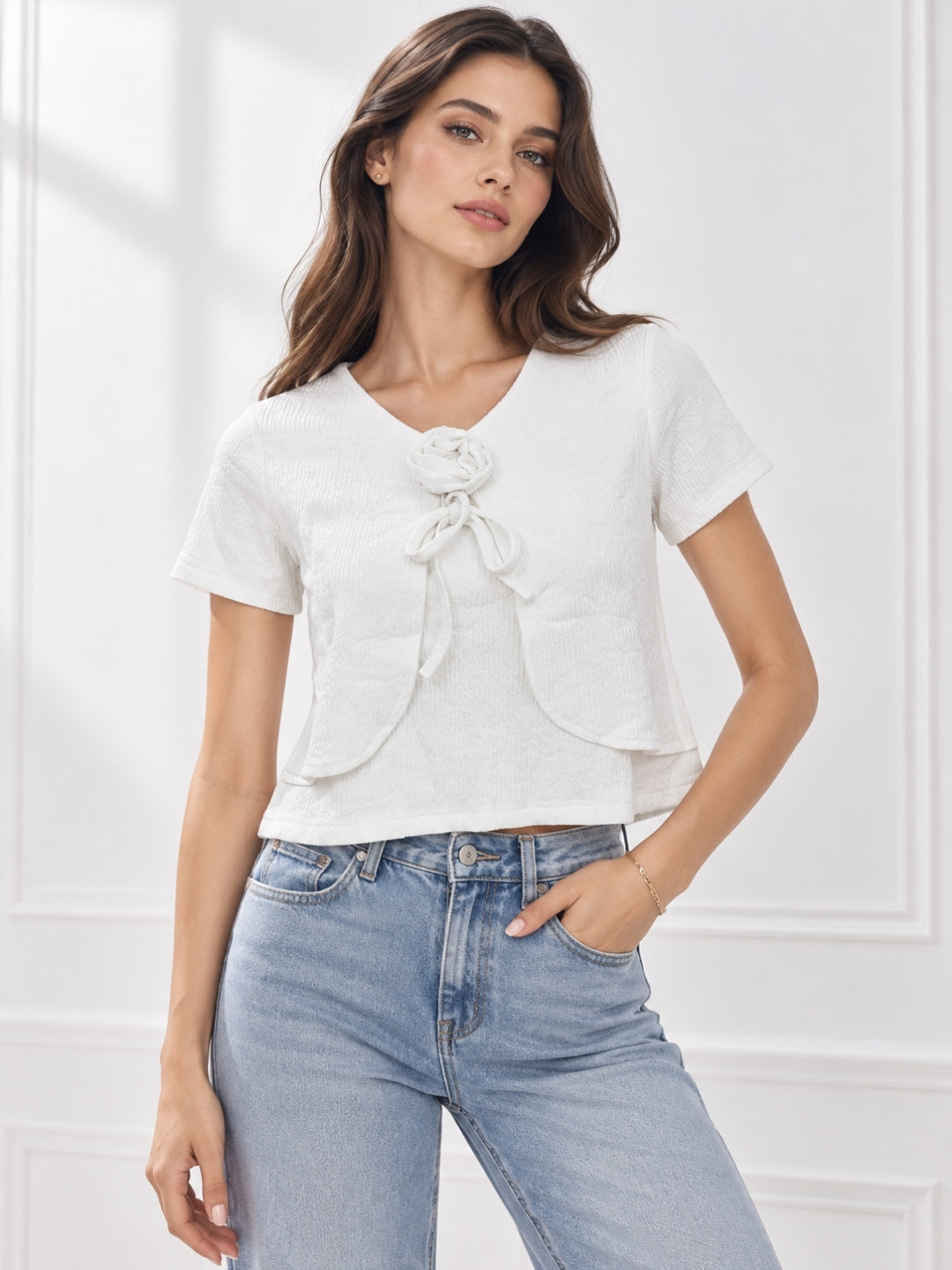 Clobug Half Sleeve Textured Top