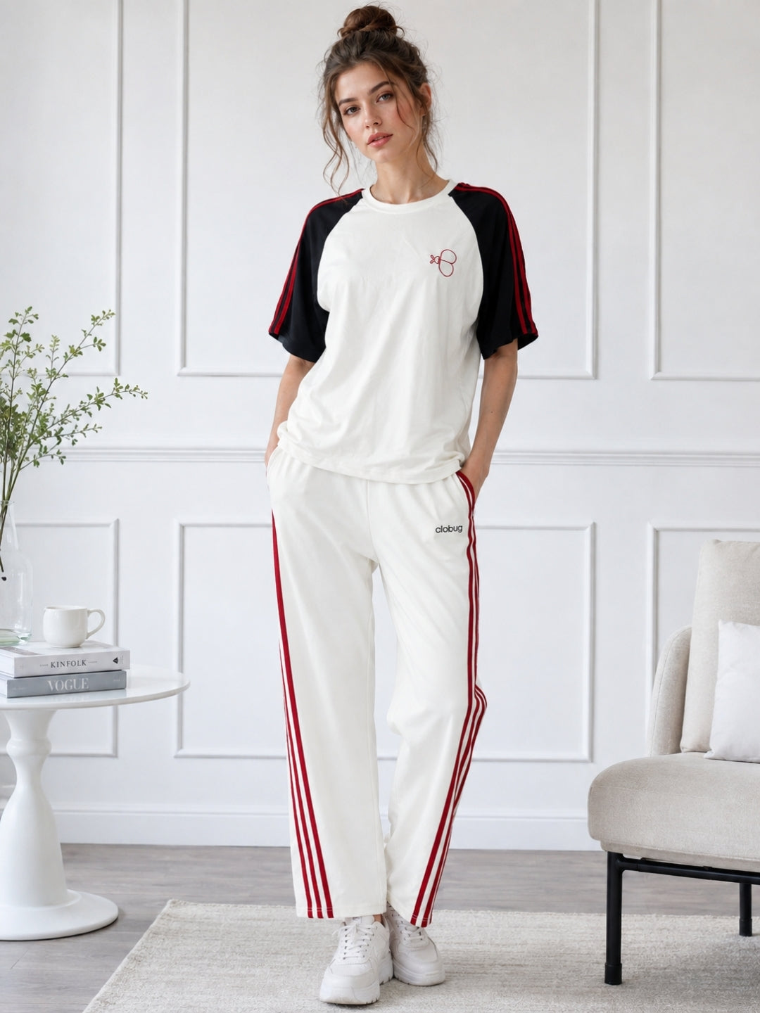 Women’s Half-Sleeve Stripe T-Shirt & Pant Co-ord Set