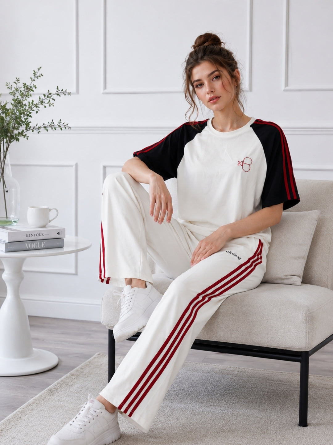 Women’s Half-Sleeve Stripe T-Shirt & Pant Co-ord Set