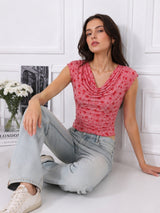 Women Cowl Neck Printed Crop Top