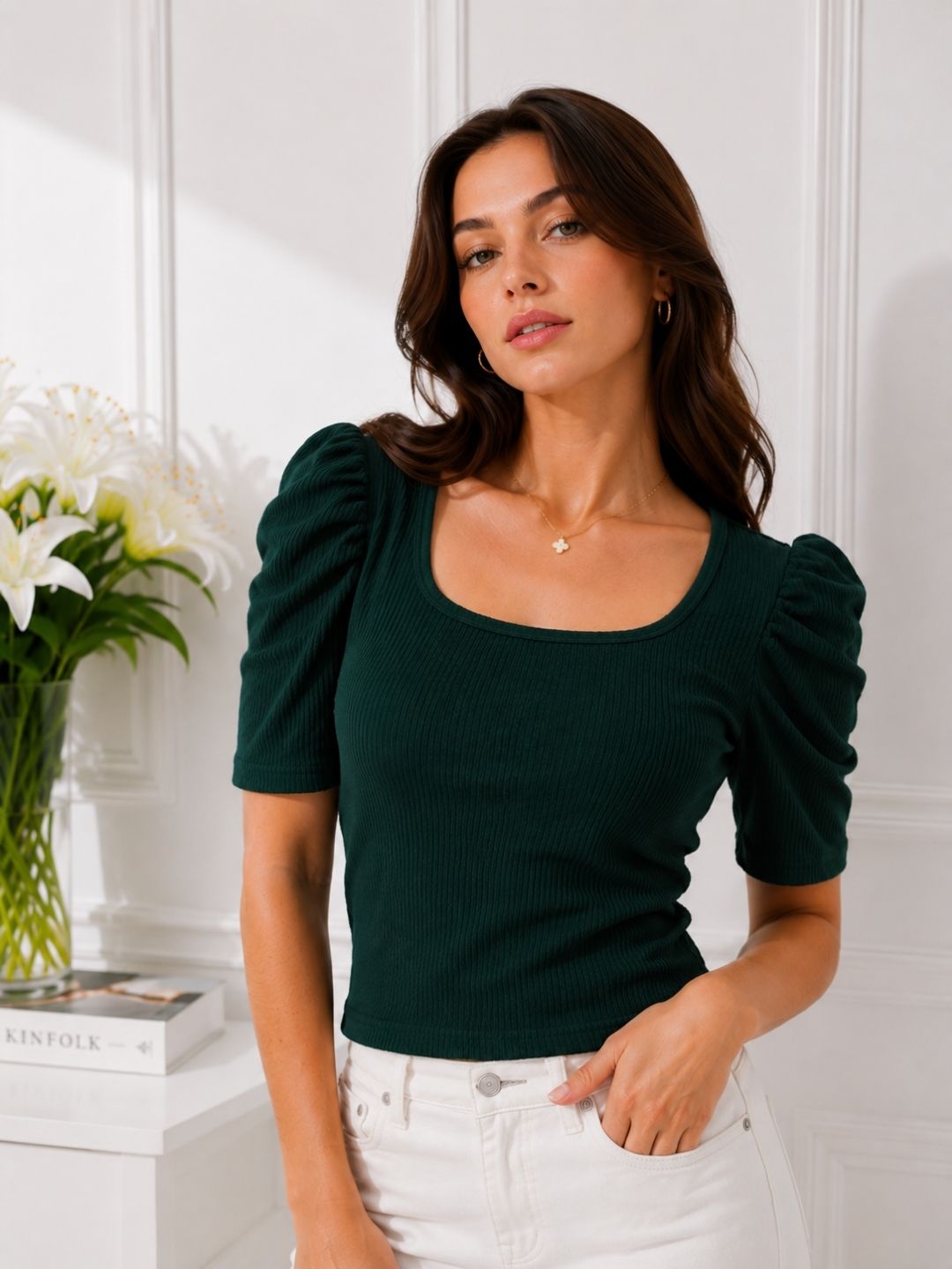 Women's Green Square Neck Top
