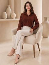 Clobug Casual  Textured Brown  Shirt With Full Sleeve