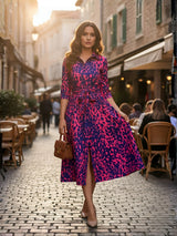 Clobug Blue & White Printed Wrap Midi Dress