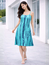 Women's Blue Print A-line Dress