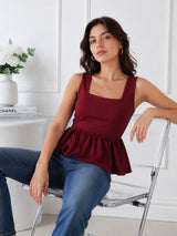 Women's Maroon Square Neck Top