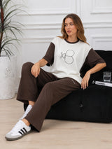 Clobug Women White & Brown Co-ord Set