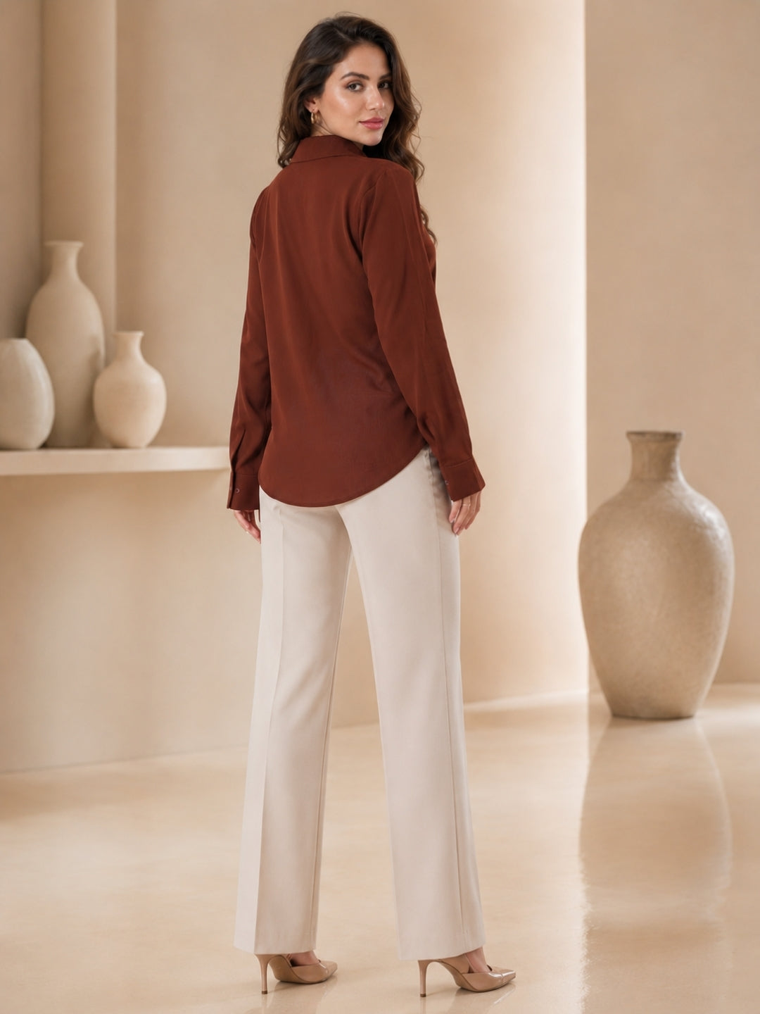 Clobug Casual  Textured Brown  Shirt With Full Sleeve