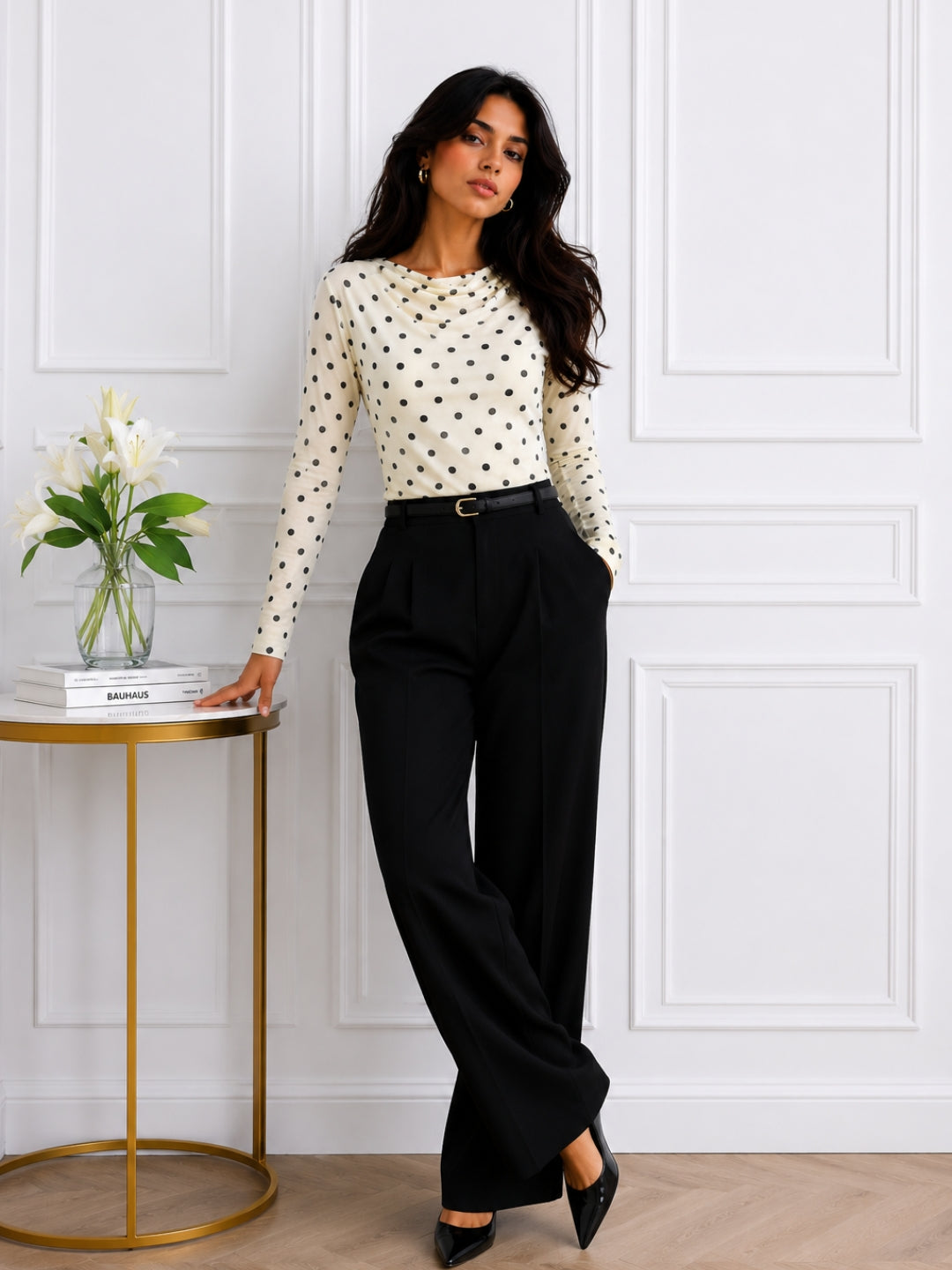 Clobug Women Cowl Neck Printed Mesh Top