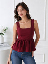 Women's Maroon Square Neck Top
