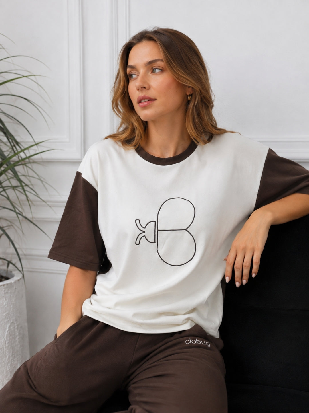 Clobug Women White & Brown Co-ord Set