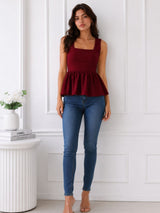 Women's Maroon Square Neck Top