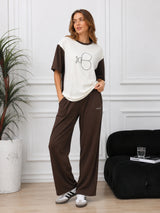 Clobug Women White & Brown Co-ord Set