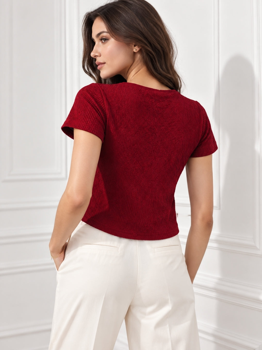 Clobug Half Sleeve Textured Top