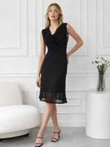 Women's Sleeveless Cowl Neck Mesh Dress