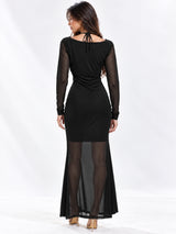 Women Solid Draped Cowl Neck Full Sleeve Bodycon Maxi Dress
