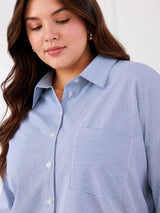 Women's Plus Size Sky Blue Vertical Stripes Casual Shirt