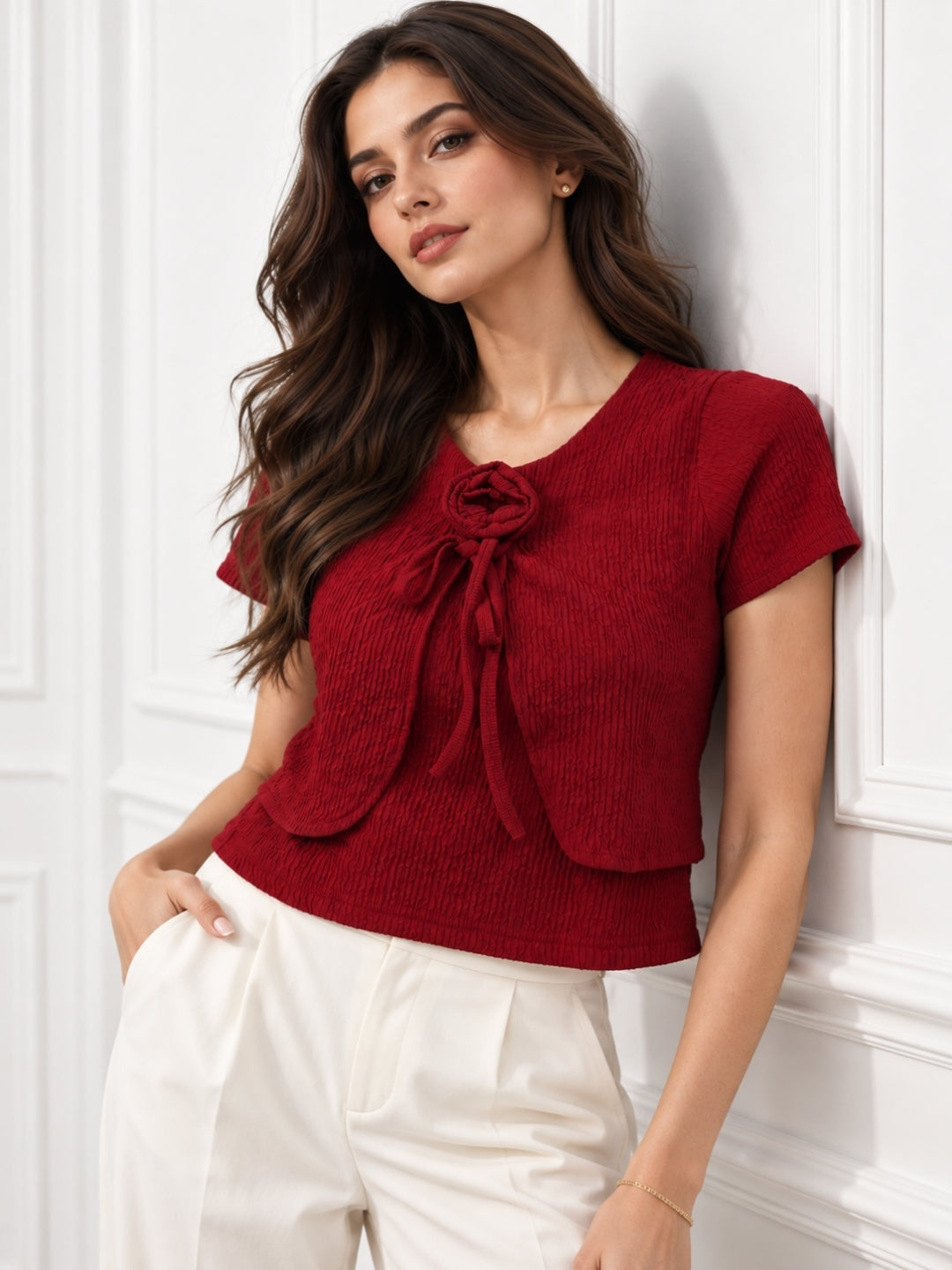 Clobug Half Sleeve Textured Top