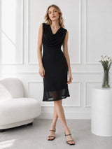 Women's Sleeveless Cowl Neck Mesh Dress