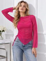 Clobug Women Mesh Full Sleeve Knot Top