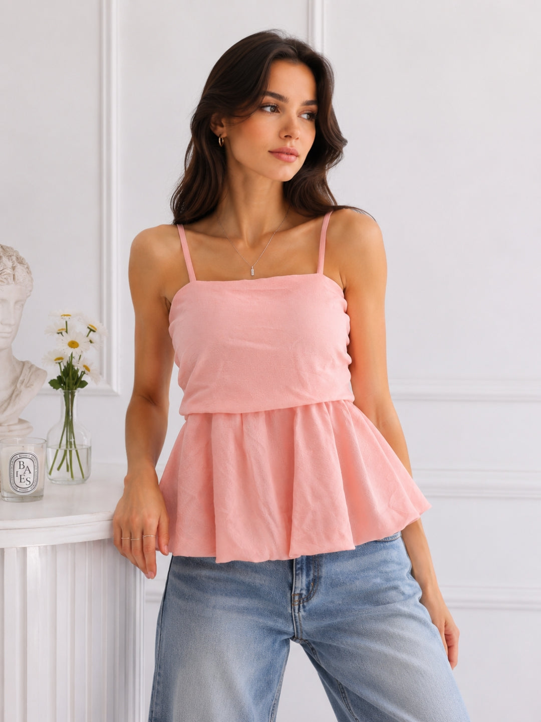 Women's Solid Peplum Cami Top
