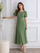 Women’s Polyester Plus Size Green Back Tie-up Dress