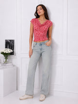 Women Cowl Neck Printed Crop Top