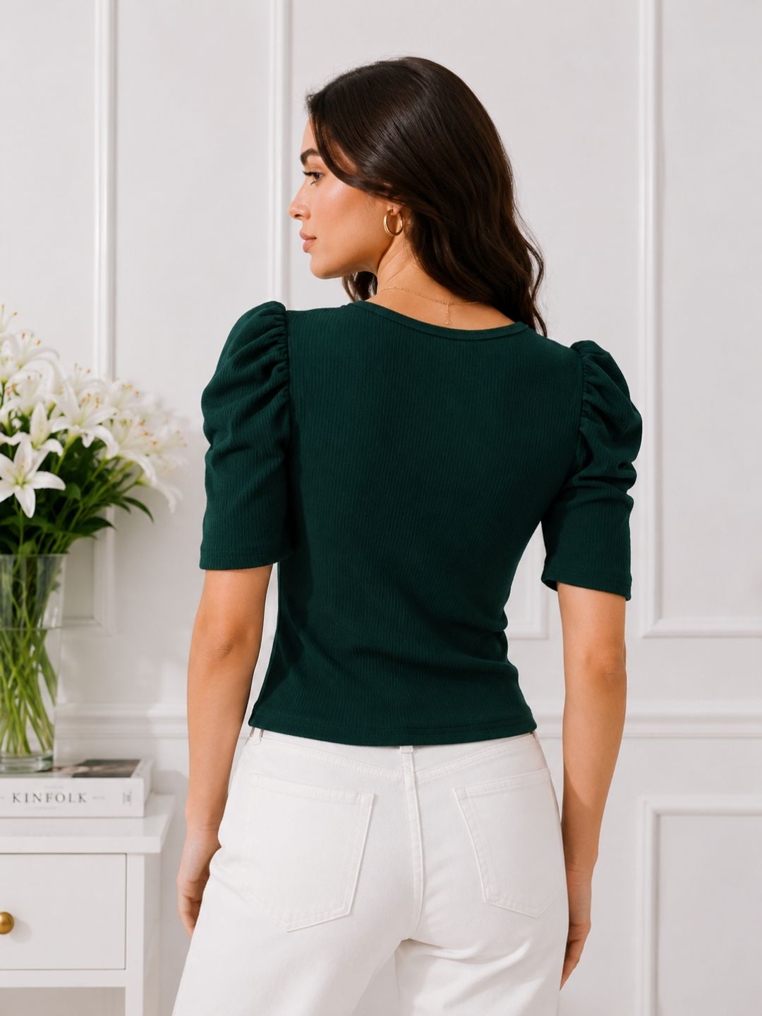 Women's Green Square Neck Top