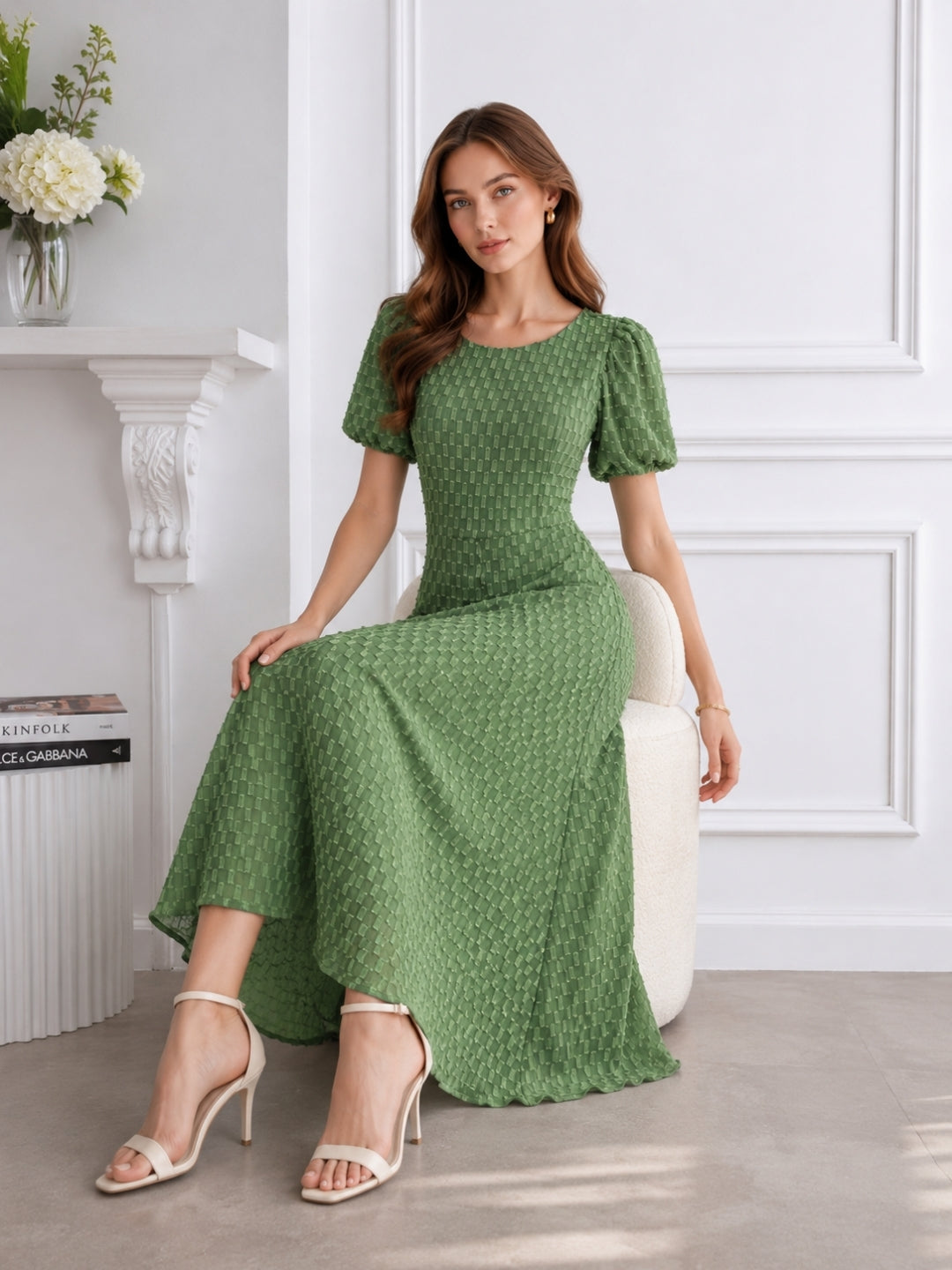 Women’s Polyester Green Back Tie-up Dress