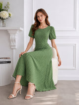 Women’s Polyester Green Back Tie-up Dress
