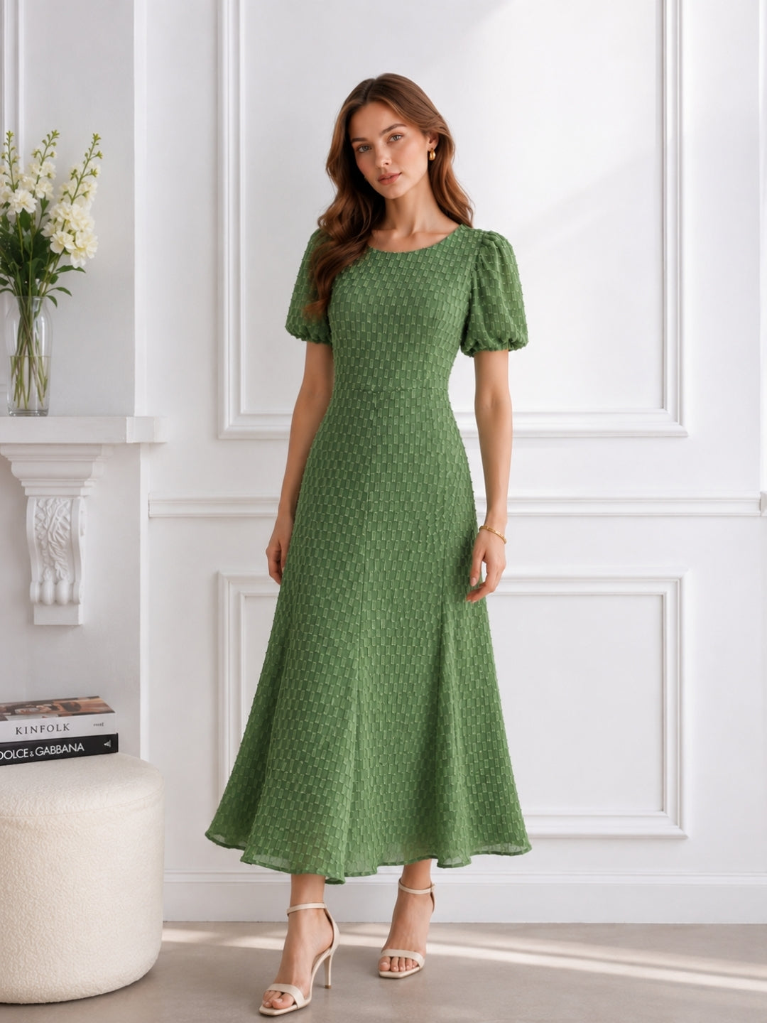 Women’s Polyester Green Back Tie-up Dress