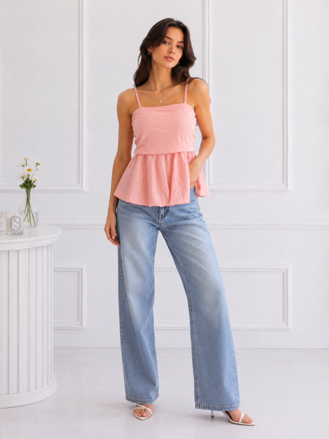 Women's Solid Peplum Cami Top