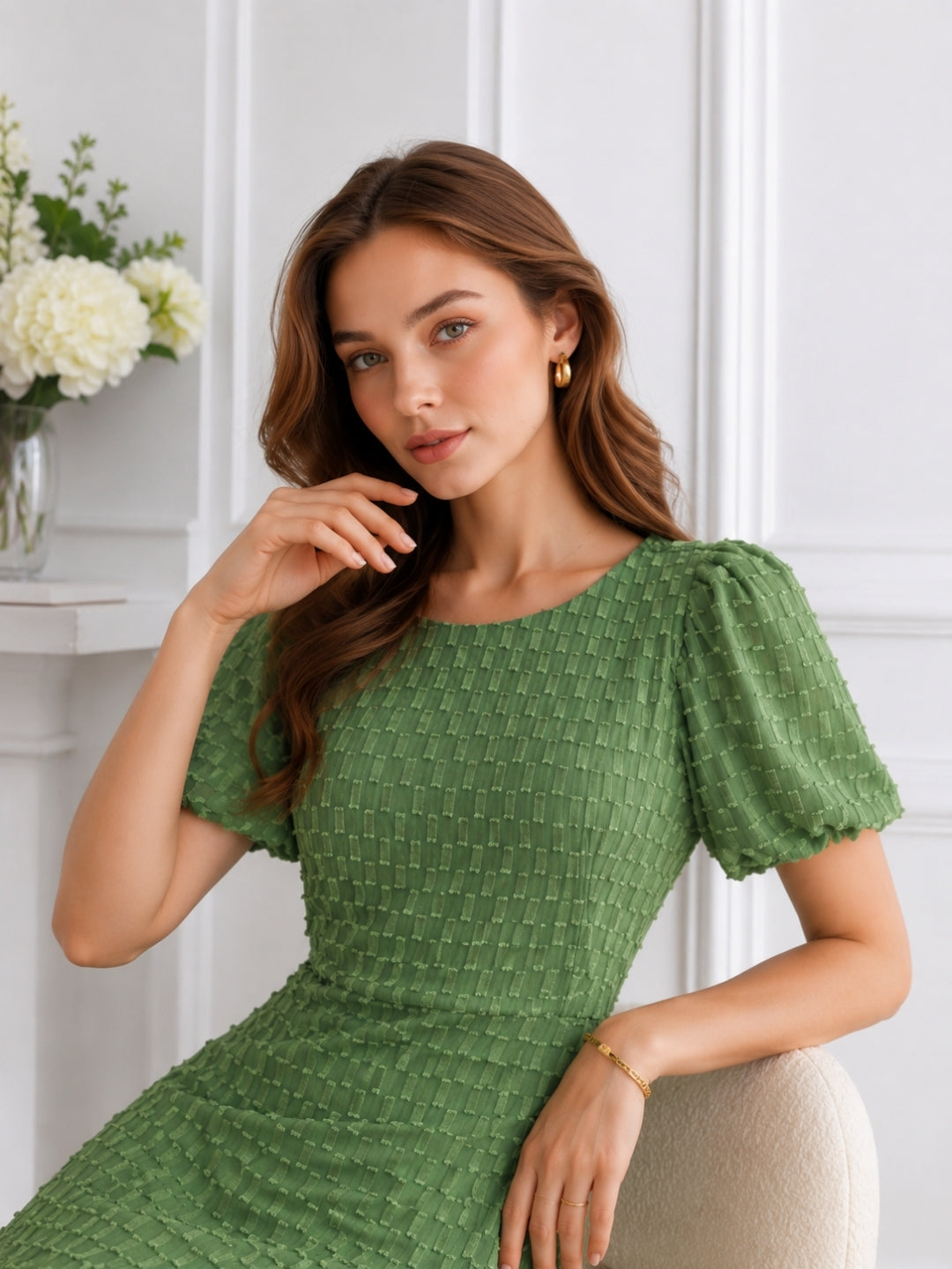Women’s Polyester Green Back Tie-up Dress