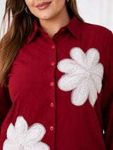 Women's Plus Size Floral Appliqué Shirt & Pant Co-Ord Set