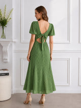 Women’s Polyester Green Back Tie-up Dress