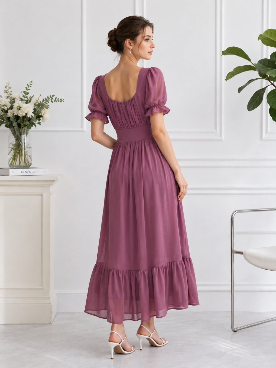 Women’s Polyester Plus Size Pink Flare Maxi Dress