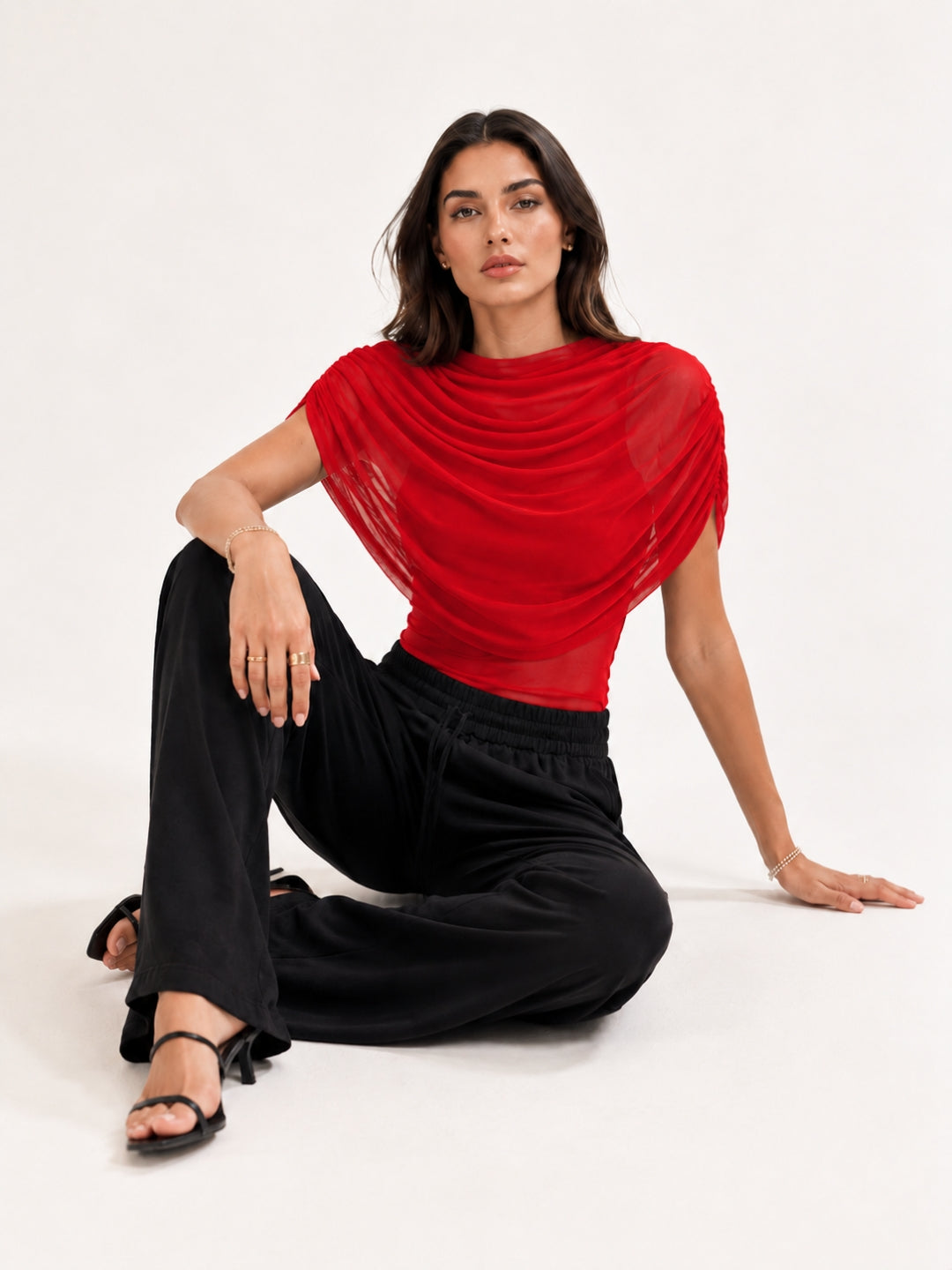 Clobug Women Cape Sleeve Boat Neck Top
