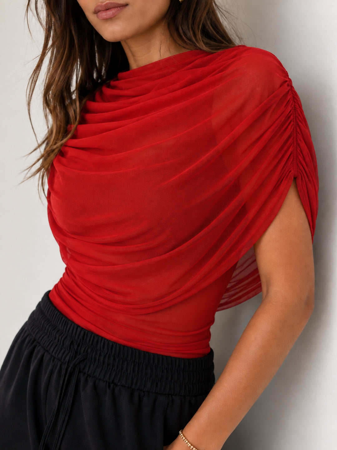 Clobug Women Cape Sleeve Boat Neck Top