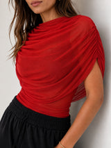 Clobug Women Cape Sleeve Boat Neck Top