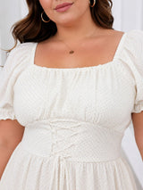 Women's Plus Size White Dobby Fit & Flare Midi Dress